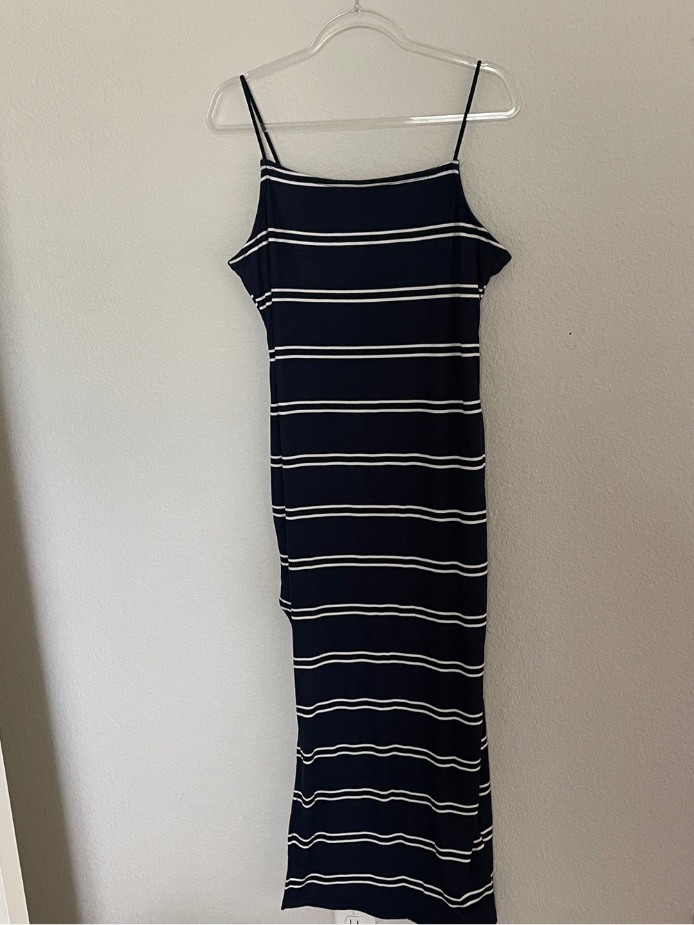 Navy and White Striped Spaghetti Strap Maxi Dress